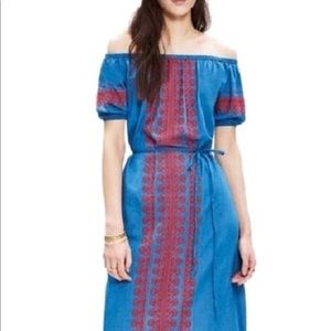 Madewell Midi Chambray Dress w/Red Detail Size S